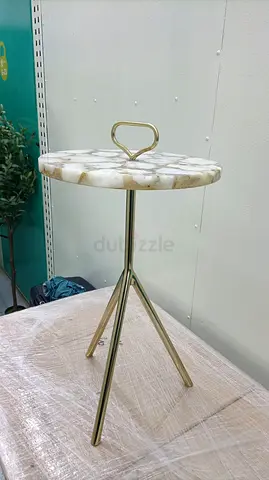 Home Centre - Small marble top tripod side tables with brass finish handle (X2)