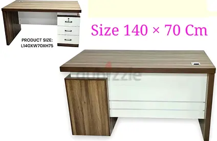 Wooden Office Desk with 3 Drawers and Side Cabinet - 140 x 70 cm