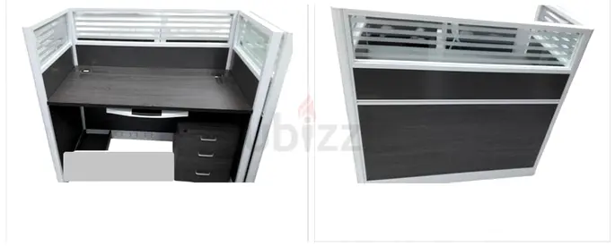 Office Workstation Cubicle with Storage Drawers - Dark Wood Finish