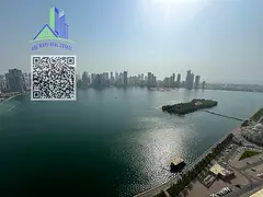 Elegant 3-bedroom apartment in Al Majaz 1 with direct sea view, free AC, free parking, gym and swimm