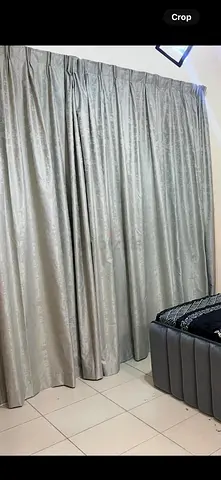 Grey Shade blackout curtains - pair, good condition with railing