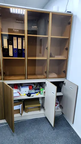 3 Door Wood and Glass Office Storage Cabinet Flawless Condition