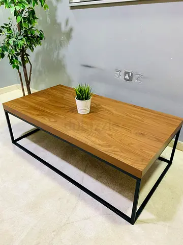Wood Top Coffee Table with Black Metal Frame - Good Condition