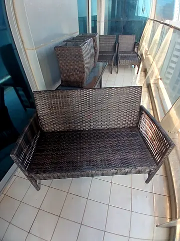 Outdoor rattan sofa bench and chairs set - good condition