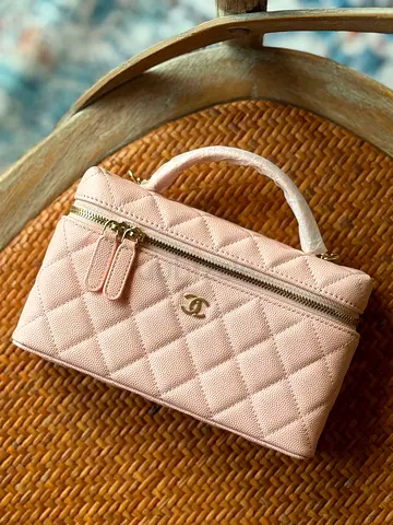 Light Pink Quilted Vanity Bag with Top Handle (Chanel-style)