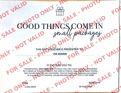 Vida Creek Beach hotel voucher, 1 night with breakfast for 2
