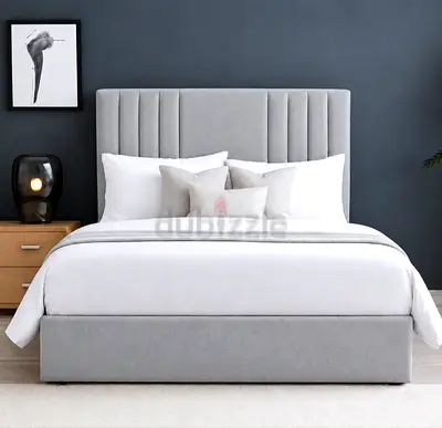 Grey Upholstered King Bed with Padded Headboard