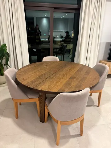 IKEA Solid Wood Round Dining Table with 4 Upholstered Chairs - Excellent Condition