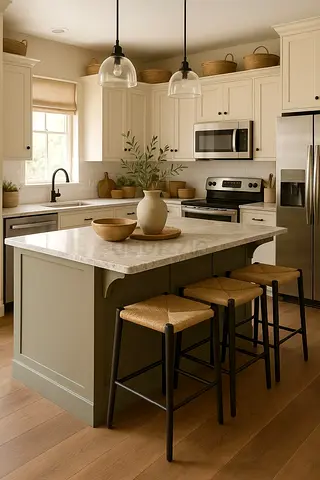 Modern kitchen island with marble top