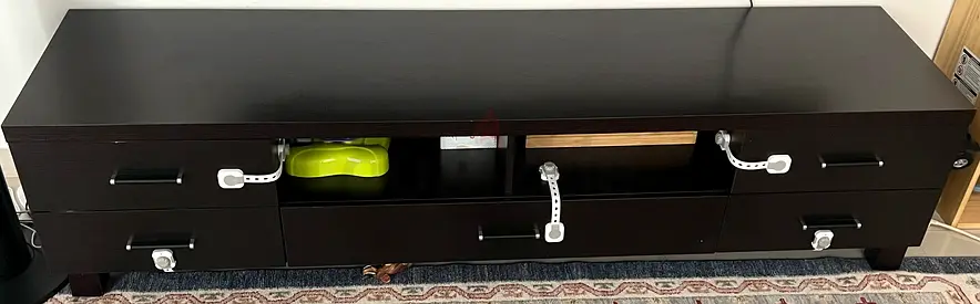 Low TV Entertainment Unit with Drawers - Dark Wood, 2m