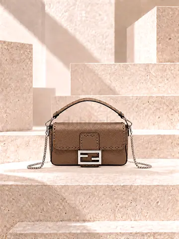 Brown Fendi Baguette Leather Shoulder Bag with Chain Strap