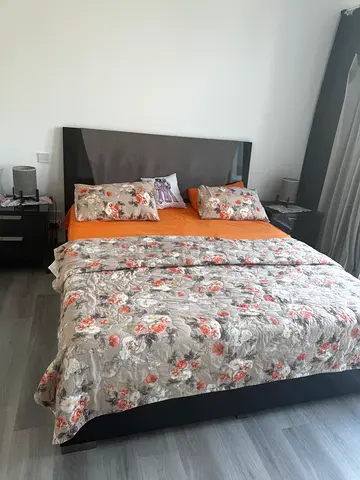 Bedset with side tables and White 6-Drawer Dresser with Mirror - Good Condition