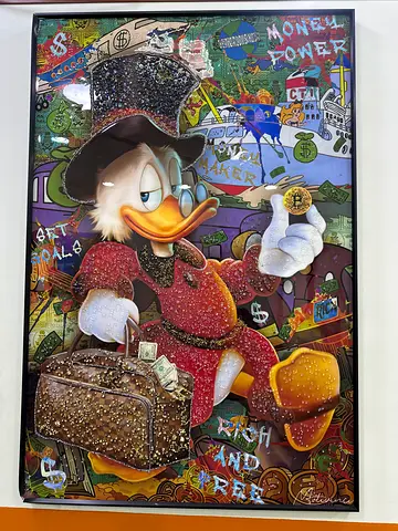 Framed Pop-Art Scrooge McDuck Print with Glitter Accents and Wall Clock