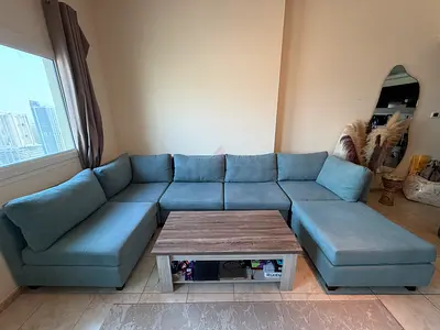Greenish L-shaped sectional sofa with chaise - good condition