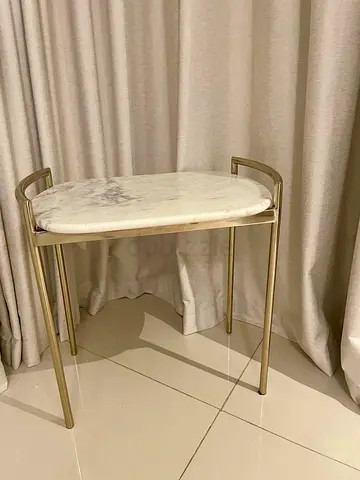Genuine Marble Top Side Table with Gold Metal Frame
