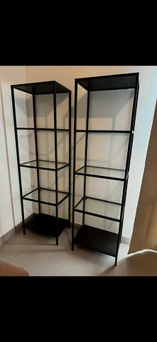 2x IKEA VITTSJÖ Shelving Units – Black/Glass – Excellent Condition