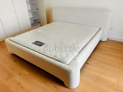 Marina home upholstered double bed frame with mattress - cream/white