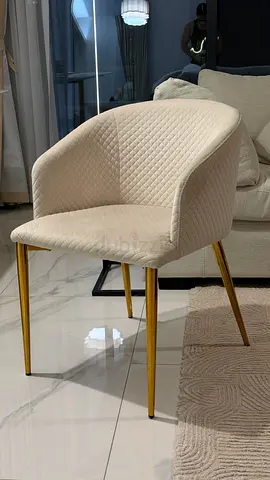 Beige Quilted Dining/Accent Chair with Gold Legs