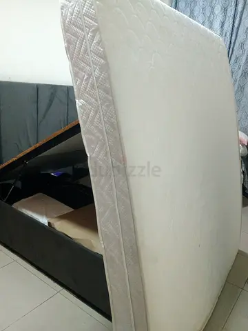 Queen size bed frame with mattress (used) - storage base