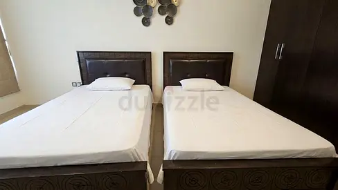 Solid Dark Wood Twin Bedroom Set - 2 Single Beds with Mattresses + 6-Drawer Chest