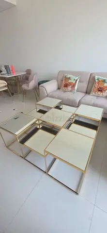 Modern Multi-Level Gold Frame Coffee Table with Glass Top