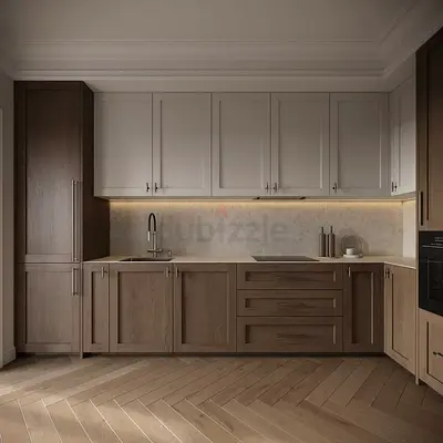 Modern wooden kitchen cabinet set with integrated storage