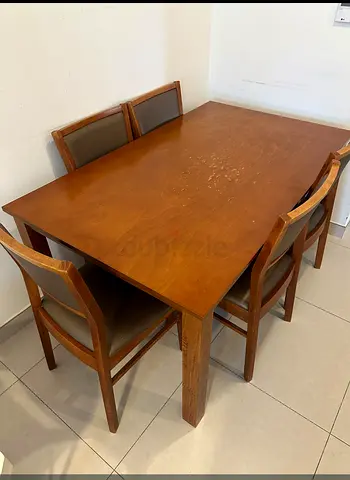 Solid Wood 4-Seater Dining Table with Chairs — Used, Good Frame