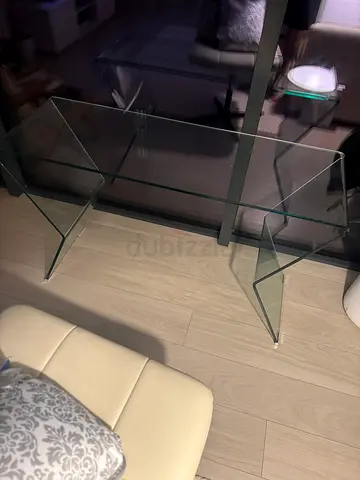 Clear Glass Writing Desk / Console Table - Modern Z-Shaped Design