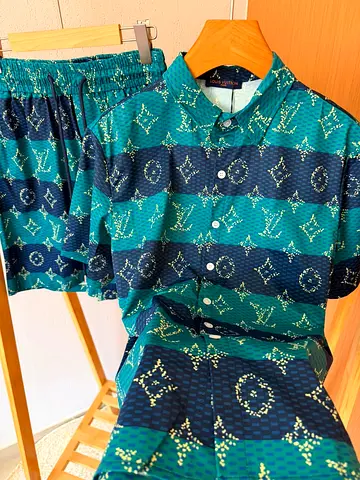 Sleeve button down shirt and shorts set
