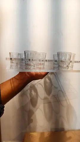 Set of 6 Clear Glass Tea Cups with Tray - New