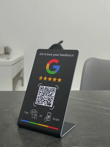 Countertop Google QR Feedback Stand — Metal Display for Reviews