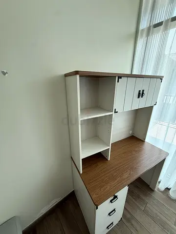 White and wood study desk with hutch and drawers - good condition