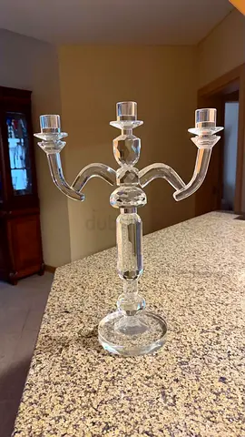 Crystal Glass 3-Arm Candelabra - Clear Decorative Candle Holder
