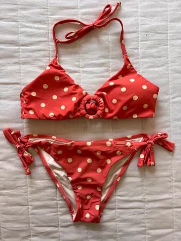Ysabel Mora coral pink polka dot two-piece bikini set - size S