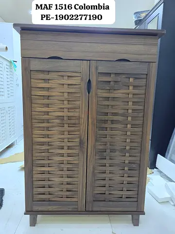 Wooden Shoe Cabinet / Storage Cupboard - 2 Door Woven Design