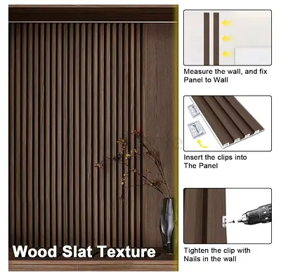 Wood Wall Slat Panel 100x16cm 3D Fluted PVC Wall Paneling 12Pack