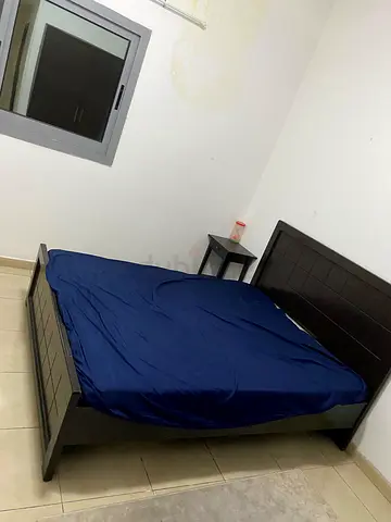 Dark Wood Bed Frame with Headboard and Nightstand