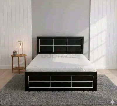 Black queen bed frame with storage and modern headboard