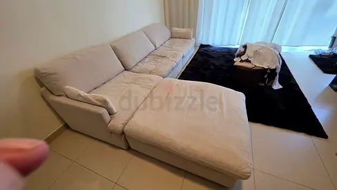 Home Center swin feather 🪶 filled  Sofa Beige with footstool