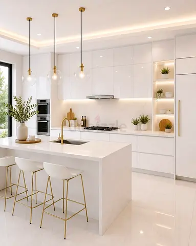 Modern White Glossy Kitchen island