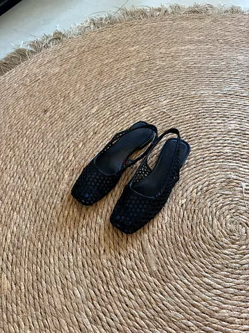 Zara Black Mesh Square Toe Slingback Heels