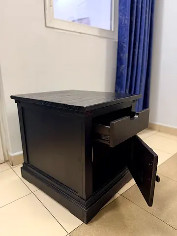 Solid Black Table with Drawer and Cabinet