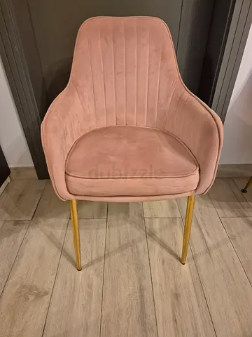 Pink Velvet Accent Chair with Gold Legs - Good Condition