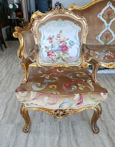 Classic French Style Armchair (Gold Frame & Velvet / Tapestry)