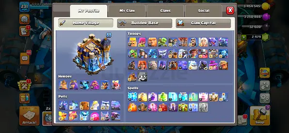 Clash of Clans Account - almost Maxed Home Village with 49 Heroes skins and many sceneries