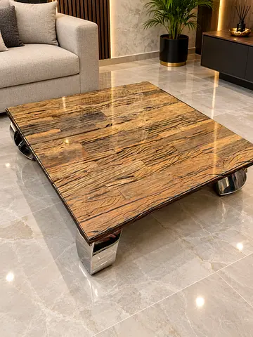 Modern Square Coffee Table with Natural Wood Finish