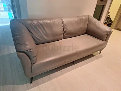 Modern Gray Faux Leather 3-Seater Sofa