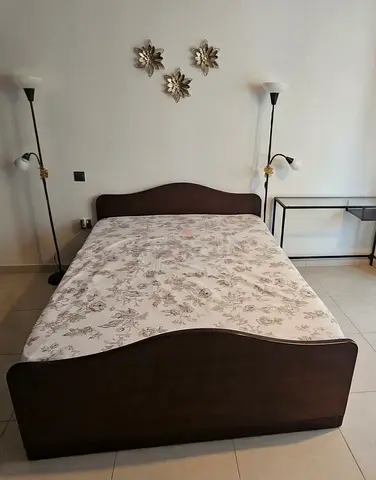 Complete Classic Dark Wood Bedroom Set – Queen Bed, 5-Door Wardrobe, and Vanity Table with Mirror