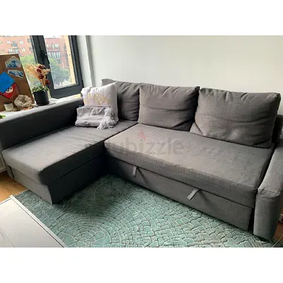 Grey L-shaped Fabric Sofa with Chaise - Good Condition