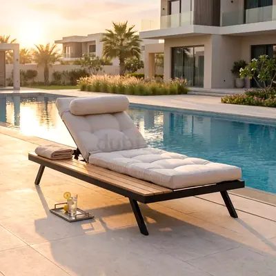 Outdoor Adjustable Sun Lounger with Cushioned Headrest